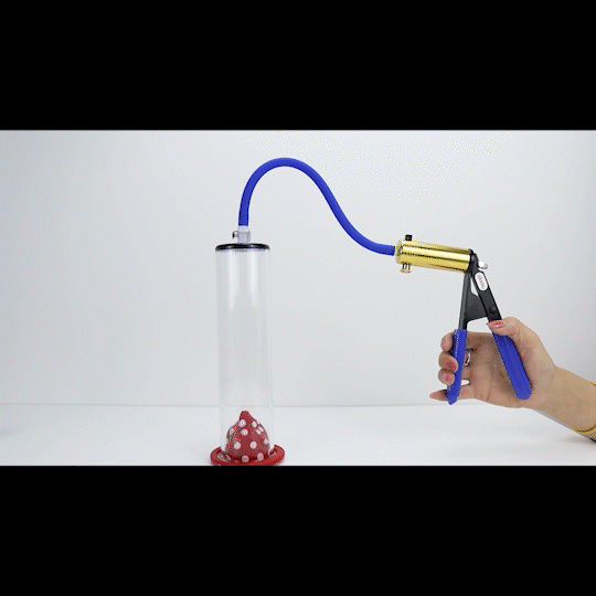 LeLuv® Ultima Brass Penis Pump - Blue Silicone Grip and Hose with Wide Flange Cylinders