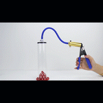 LeLuv® Ultima Brass Penis Pump - Blue Silicone Grip and Hose with Wide Flange Cylinders