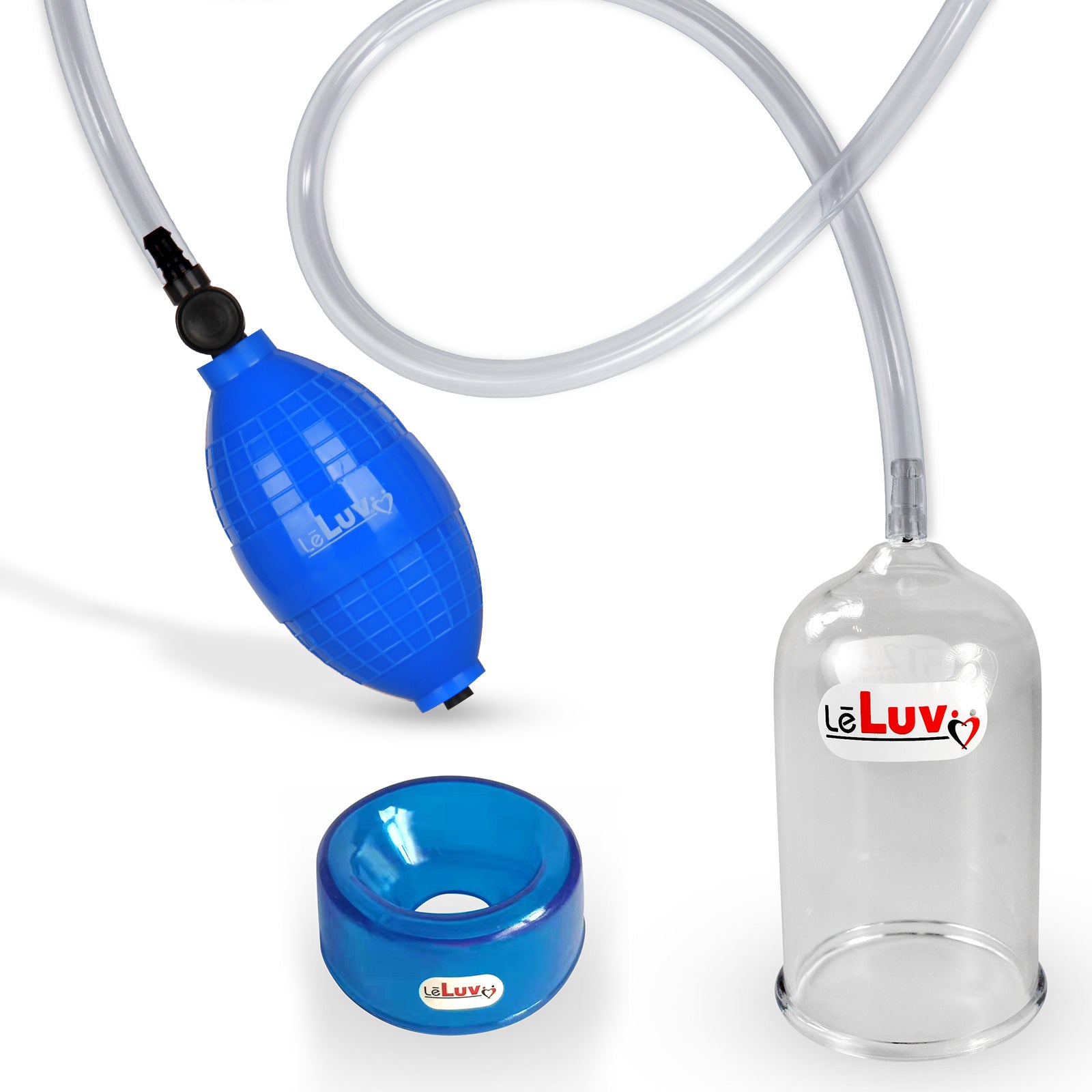 EasyOp Penis Head Pump | Blue BGrip Handle/Clear Hose & Glans Cylinder + TPR sleeve Small (Black)