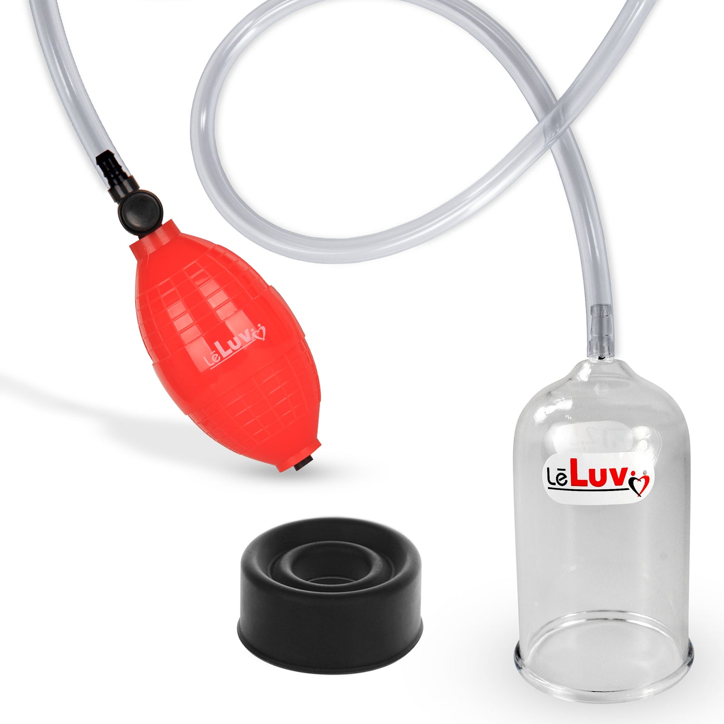 EasyOp Penis Head Pump | Red BGrip Handle/Clear Hose & Glans Cylinder + Silicone sleeve Heavy Duty (Black)