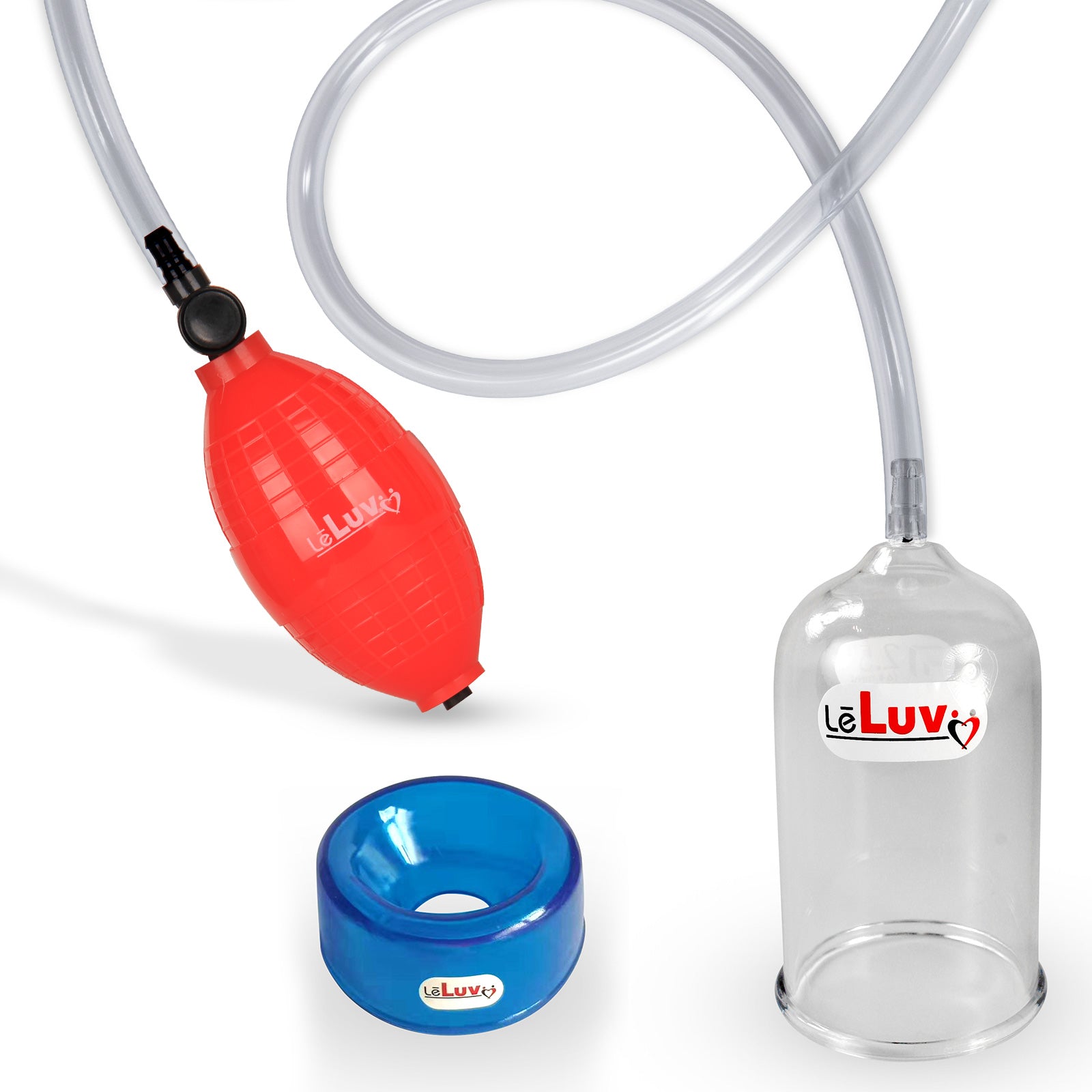 EasyOp Penis Head Pump | Red BGrip Handle/Clear Hose & Glans Cylinder + TPR sleeve Small (Black)