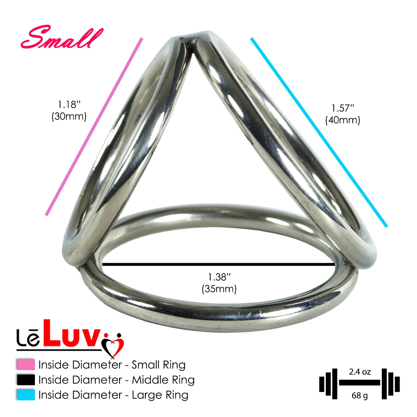Leluv Triple Loop Cock & Ball Rings Stainless Steel CBT Bondage