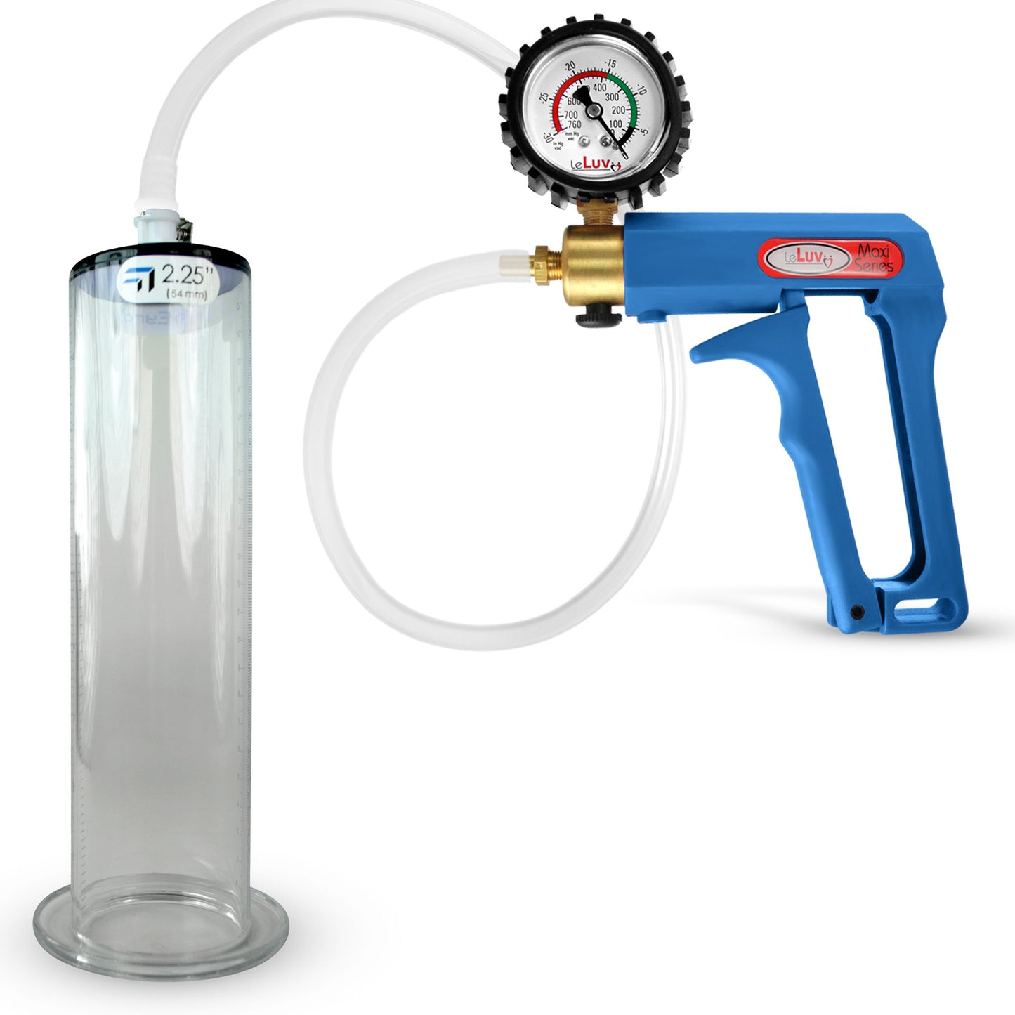 LeLuv Maxi Blue Handle Clear Hose | Penis Pump 9"/12" Length | WIDE FLANGE Cylinder