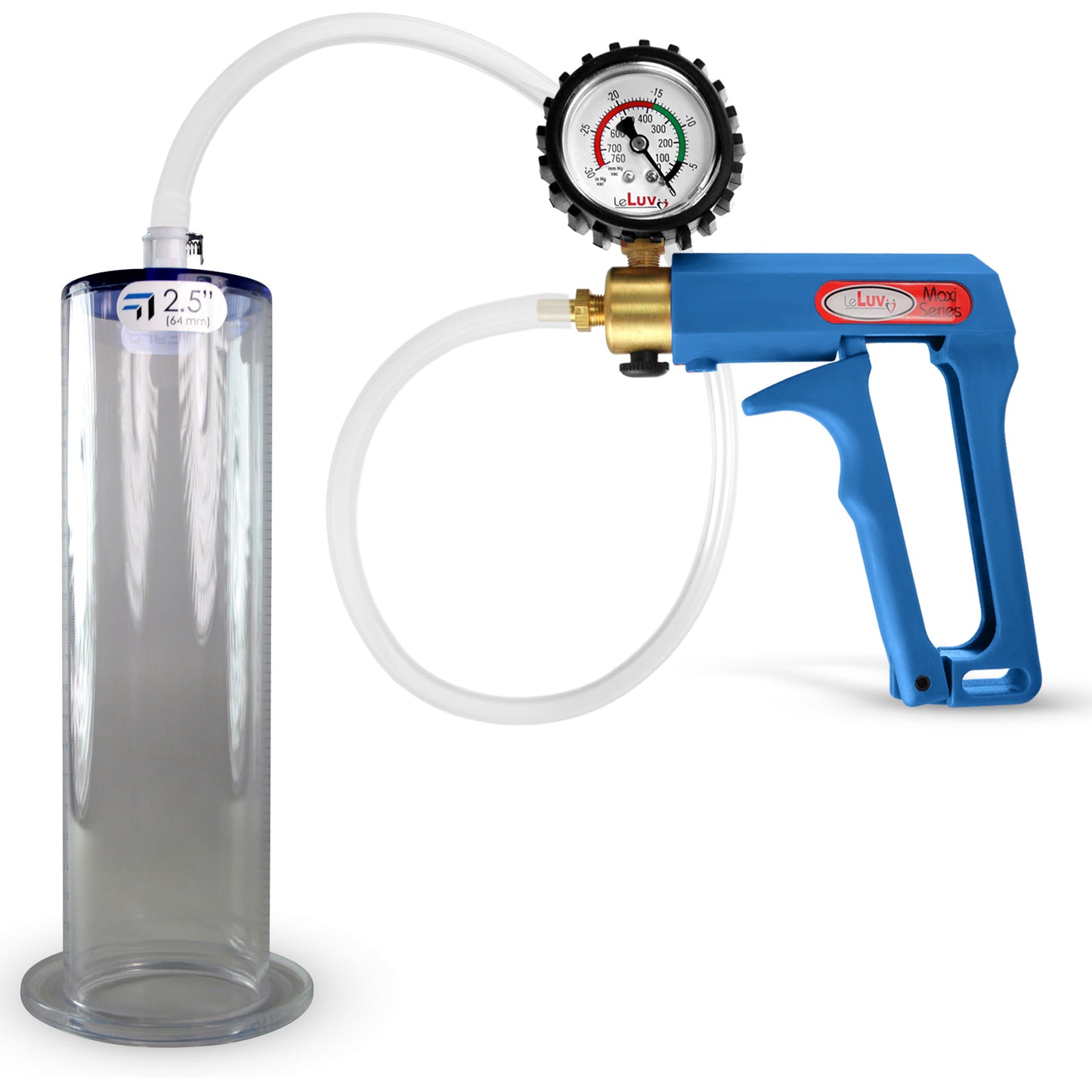 LeLuv Maxi Blue Handle Clear Hose | Penis Pump 9"/12" Length | WIDE FLANGE Cylinder