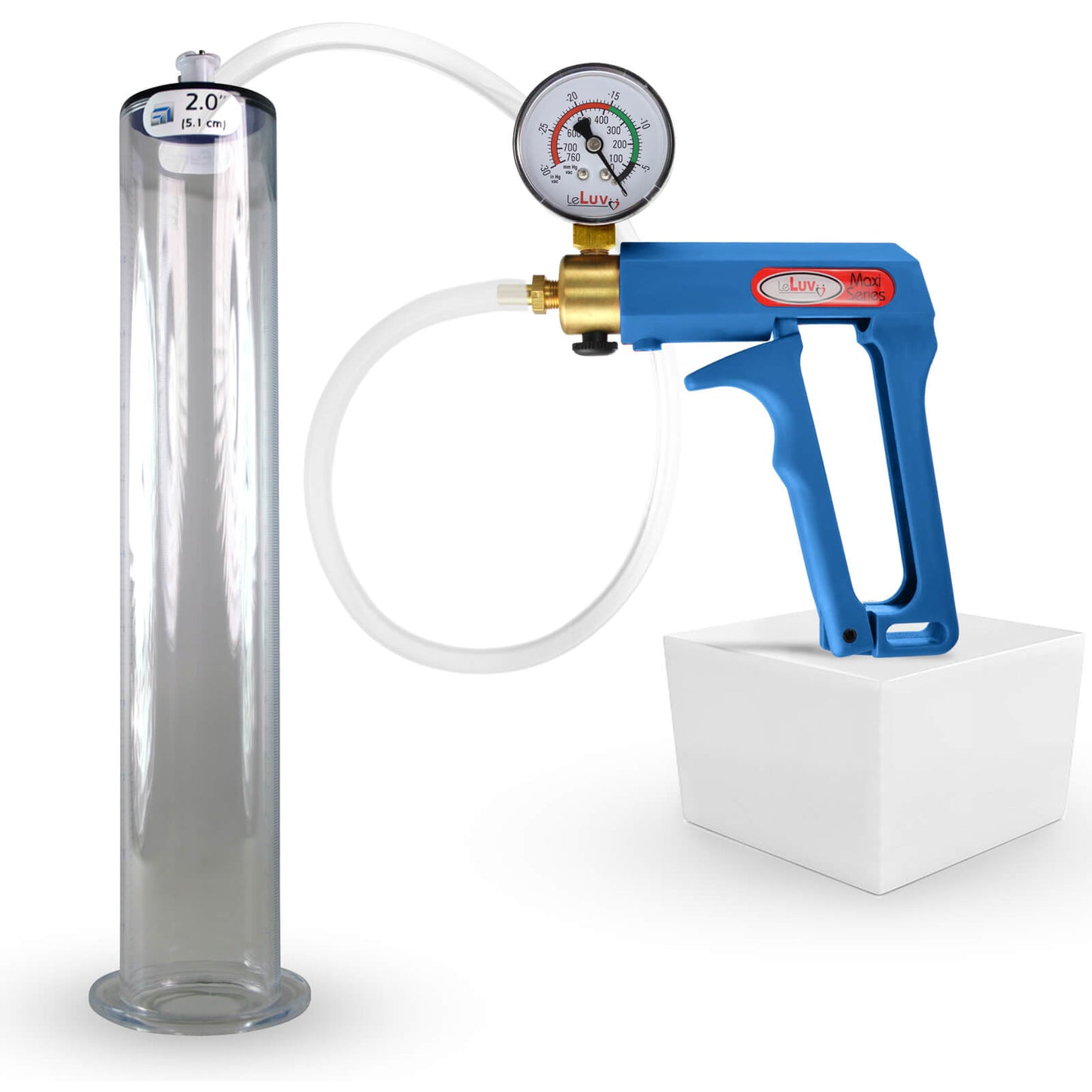 LeLuv Maxi Blue Handle Clear Hose | Penis Pump 9"/12" Length | WIDE FLANGE Cylinder