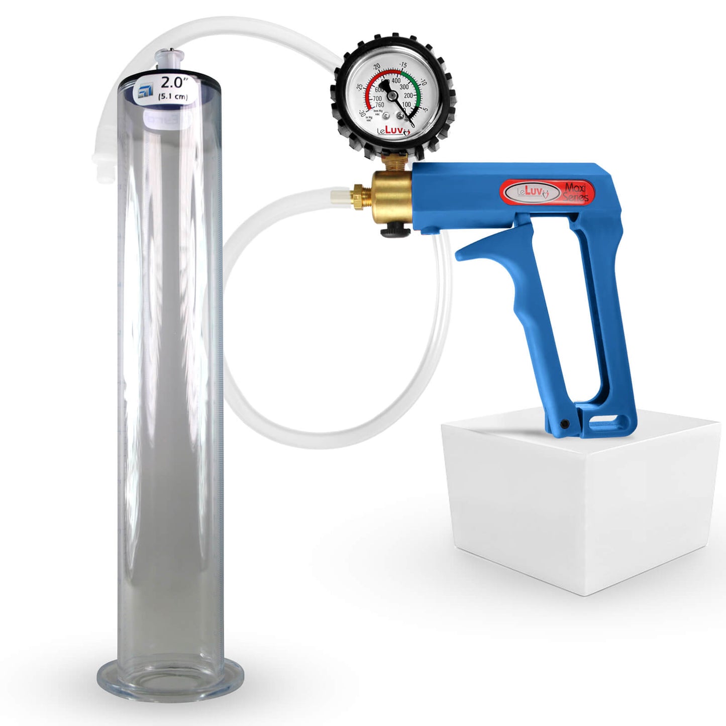 LeLuv Maxi Blue Handle Clear Hose | Penis Pump 9"/12" Length | WIDE FLANGE Cylinder