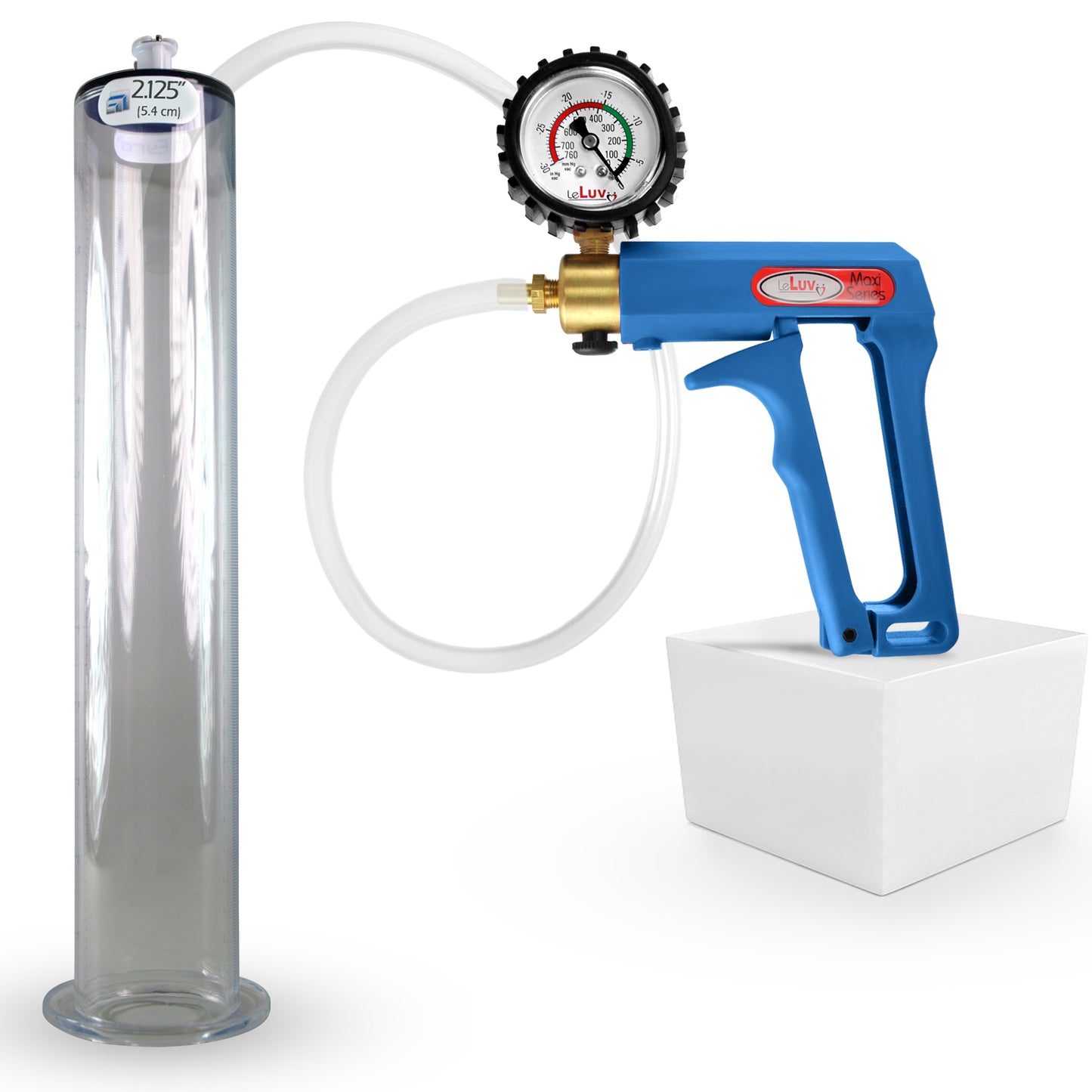LeLuv Maxi Blue Handle Clear Hose | Penis Pump 9"/12" Length | WIDE FLANGE Cylinder