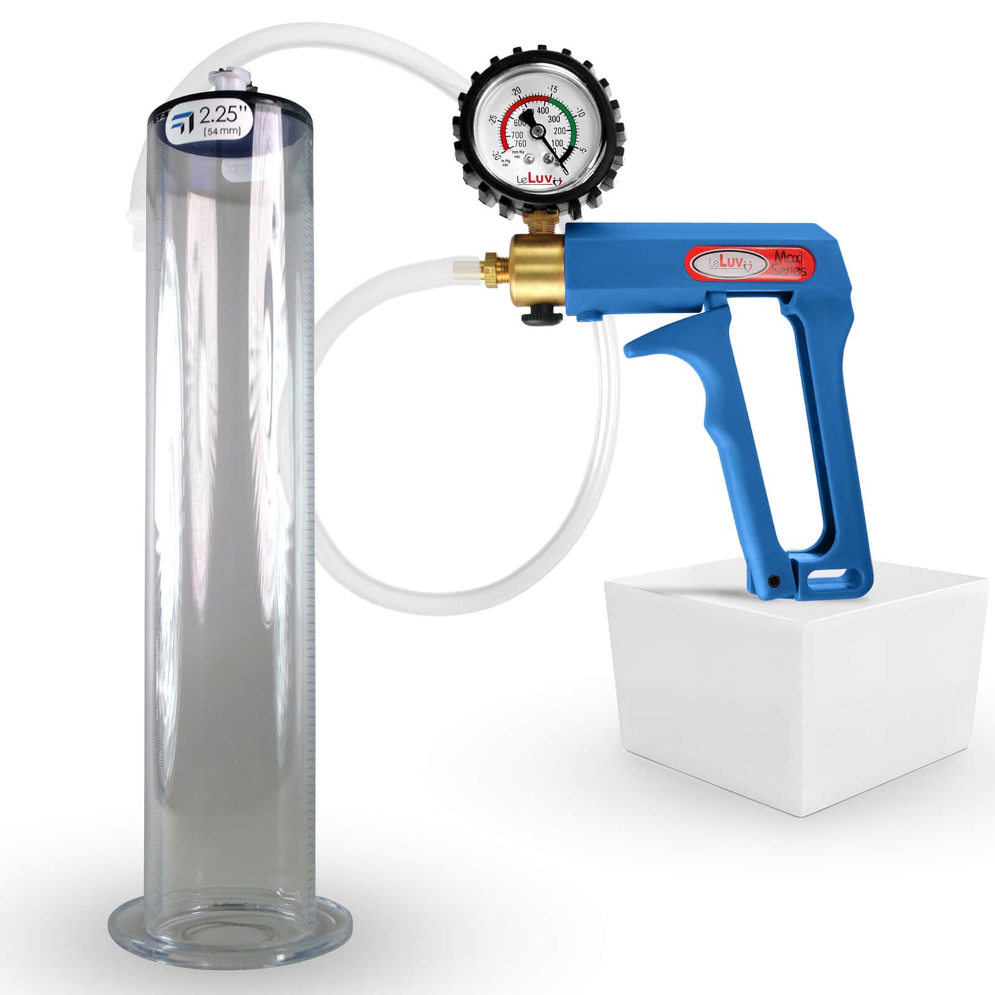 LeLuv Maxi Blue Handle Clear Hose | Penis Pump 9"/12" Length | WIDE FLANGE Cylinder