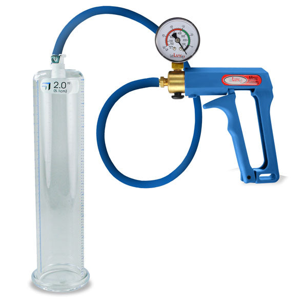 LeLuv Maxi Penis Pump | Blue Handle/Silicone Hose + Gauge/Protected Gauge | Round Flange Cylinder