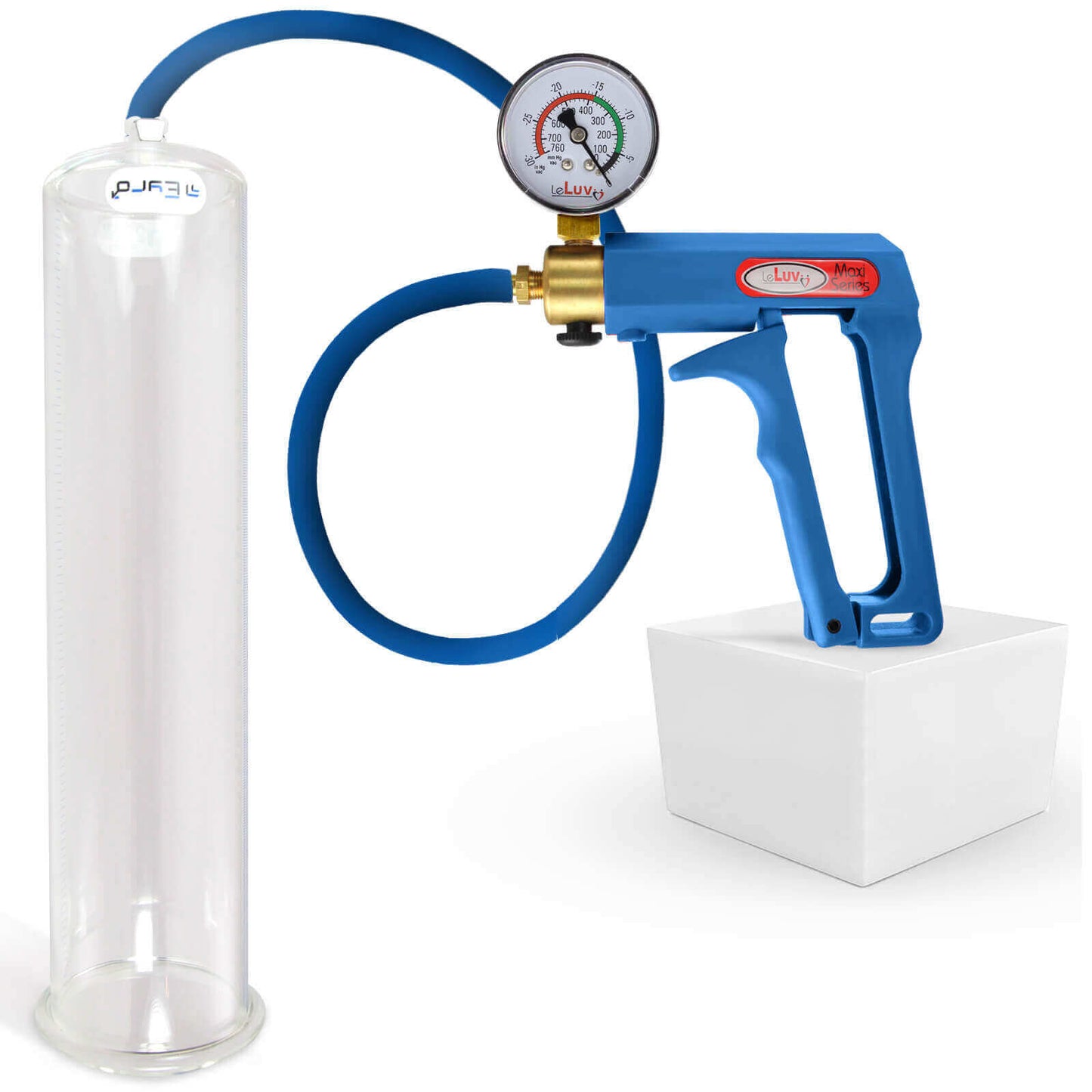 LeLuv Maxi Penis Pump | Blue/Purple Handle, Silicone Hose, No Gauge | Round Flange Cylinder