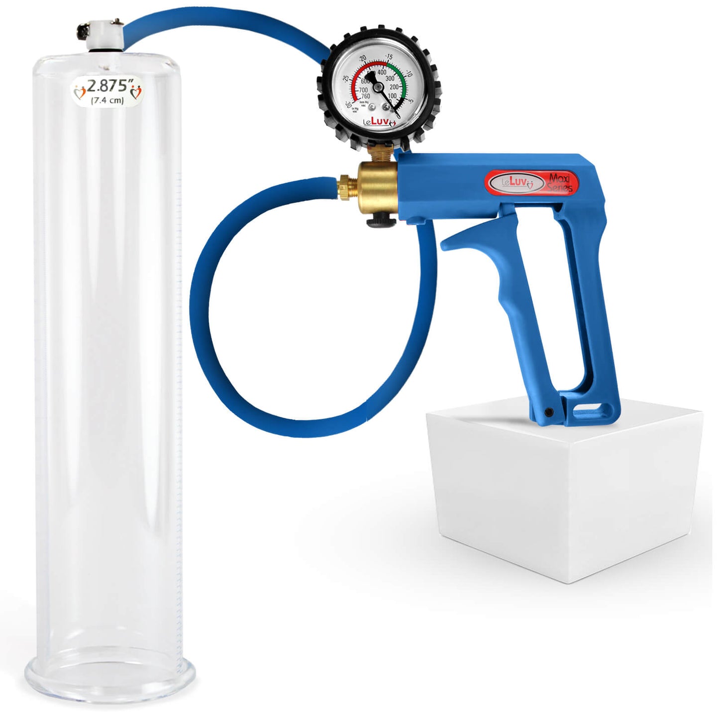 LeLuv Maxi Penis Pump | Blue/Purple Handle, Silicone Hose, No Gauge | Round Flange Cylinder