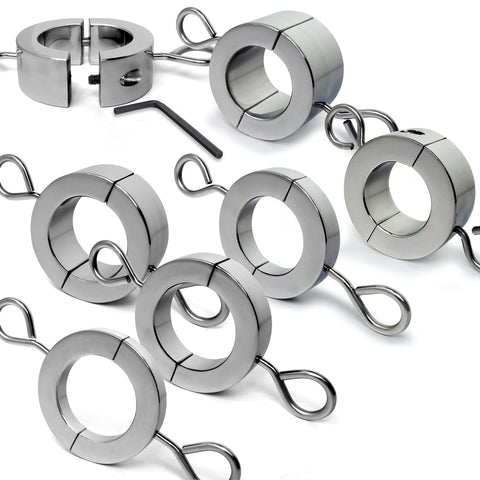 CBT Cock Ring Testicle Scrotum Stretcher w/ Eye Hooks | Stainless Steel