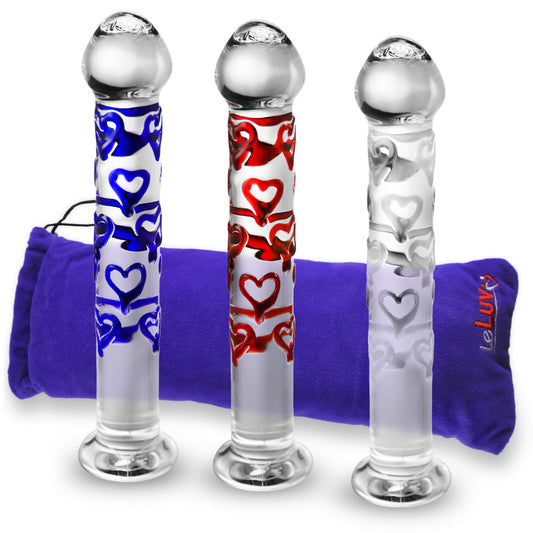 LeLuv Glass 7 Inch Sweet Hearts Wand Mushroom Tip Dildo