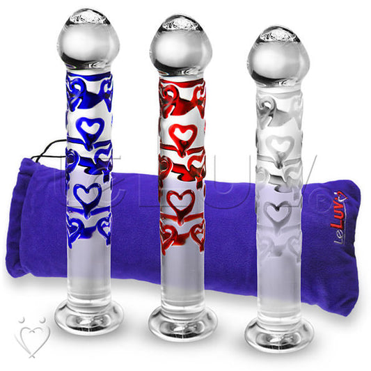 LeLuv Glass 7 Inch Sweet Hearts Wand Mushroom Tip Dildo