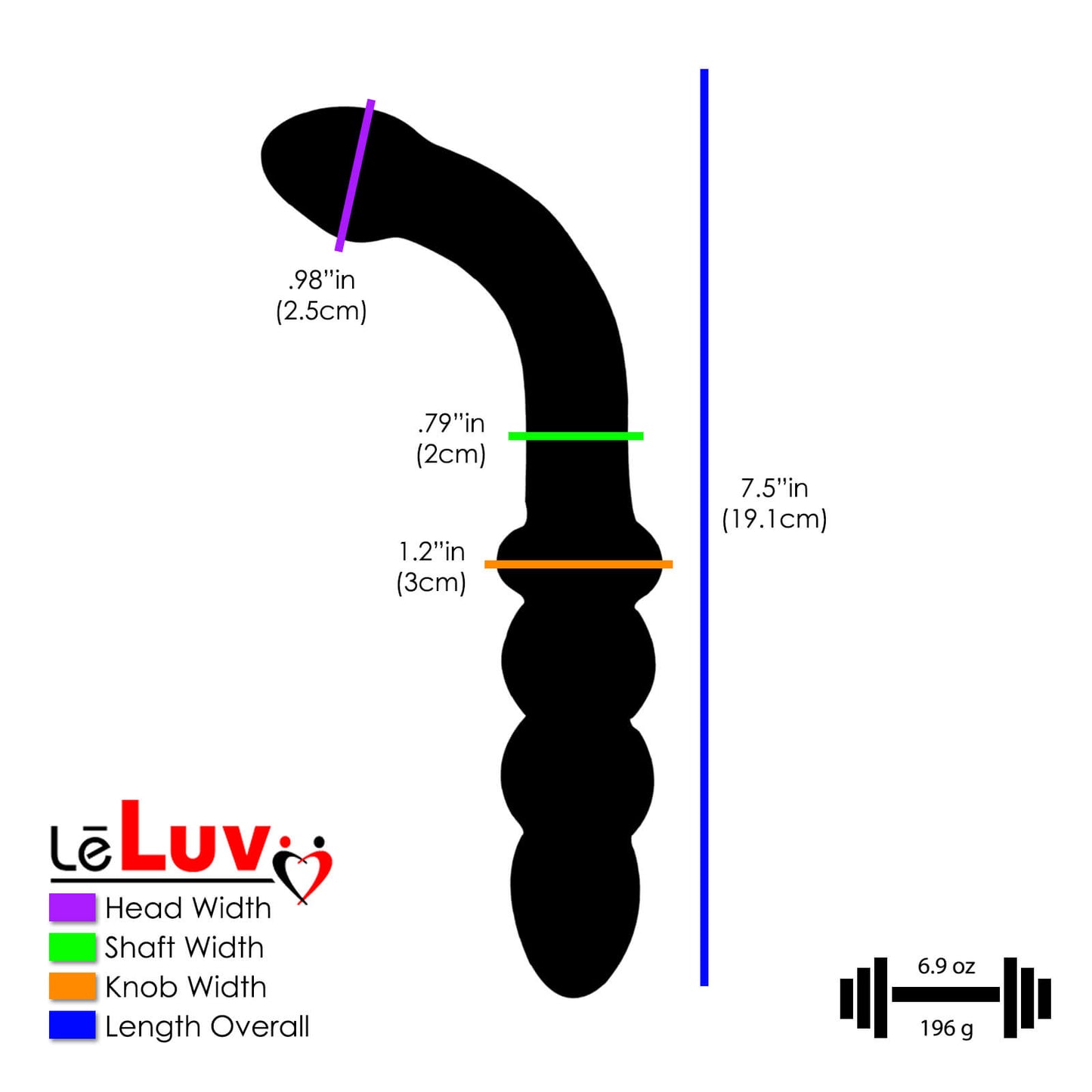 LeLuv Glass 7.5 Inch Bent Wand Beaded G-Spot Dildo