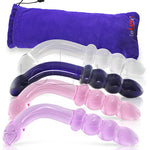 LeLuv Glass 7.5 Inch Bent Wand Beaded G-Spot Dildo