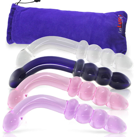 Glass 7.5 Inch Bent Wand Beaded G-Spot Dildo