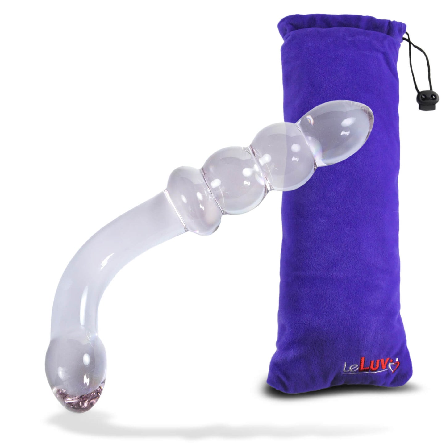 LeLuv Glass 7.5 Inch Bent Wand Beaded G-Spot Dildo