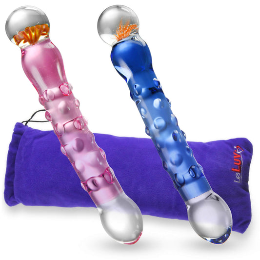 LeLuv Glass 8 Inch Double-ended Flower Head Dildo