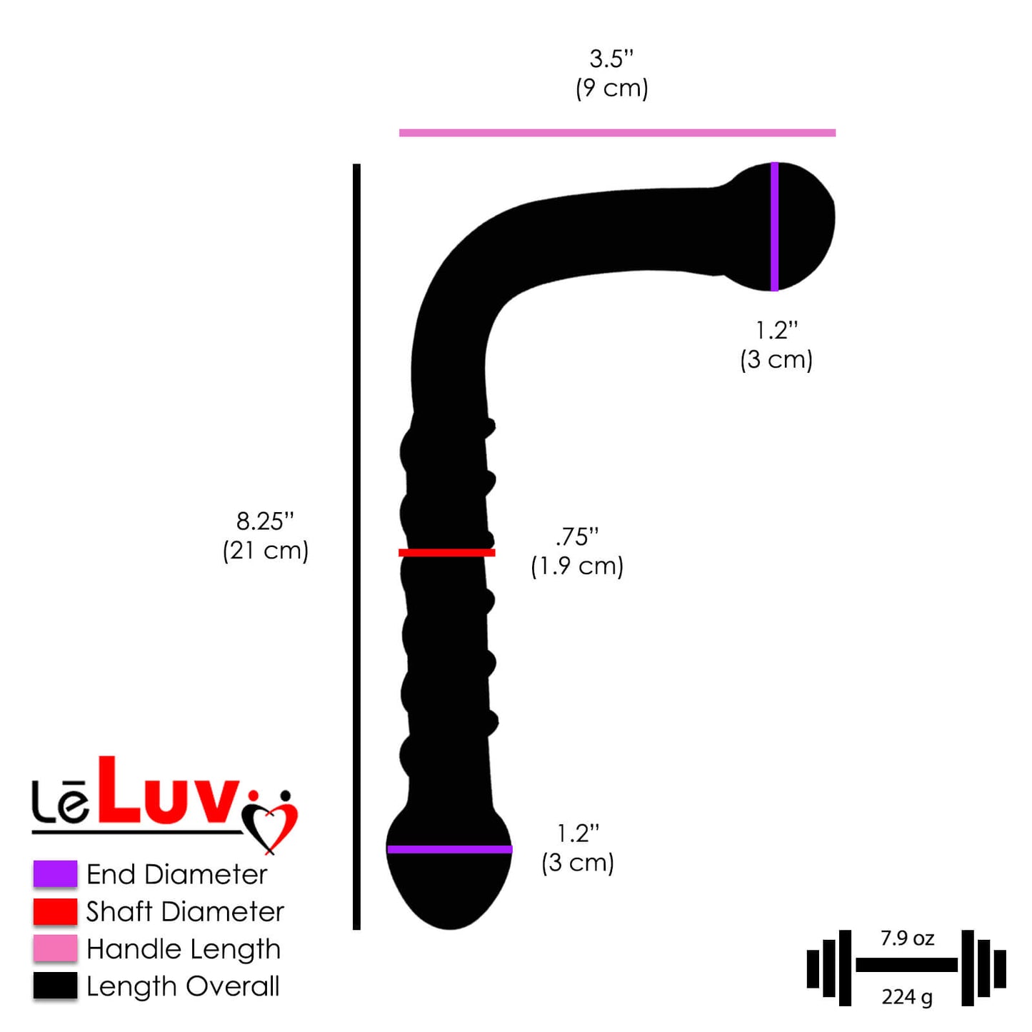 LeLuv Glass 90 Degree Wand Spinner Swirled Dildo