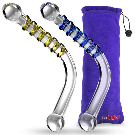 LeLuv Glass 90 Degree Wand Spinner Swirled Dildo