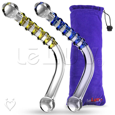 LeLuv Glass 90 Degree Wand Spinner Swirled Dildo