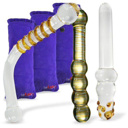 LeLuv Glass Amber Glow 3 Piece Gift Set Dildos