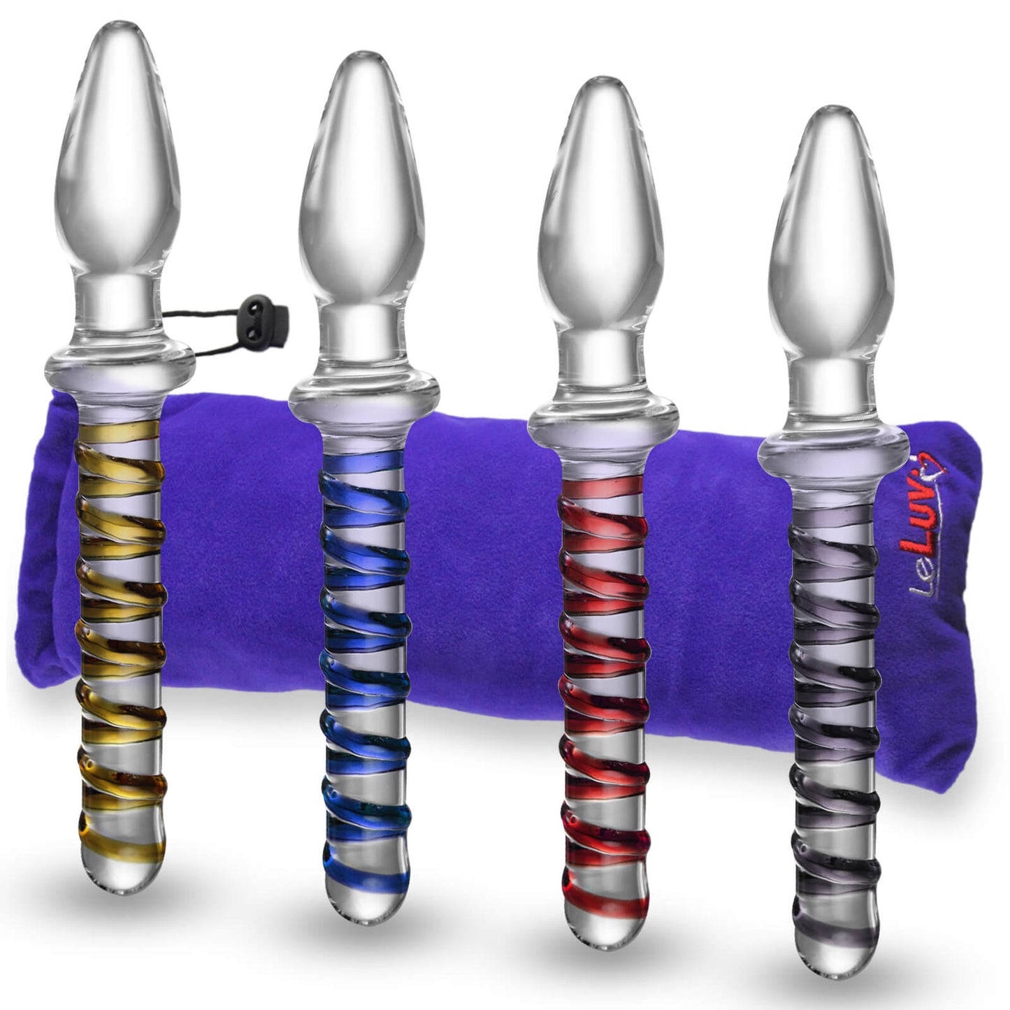 LeLuv Glass 8 Inch Pointed Tip Swirled Slim Shaft Double-ended Dildo Plug