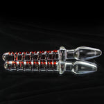 LeLuv Glass 8 Inch Pointed Tip Swirled Slim Shaft Double-ended Dildo Plug