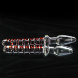 Glass 8 Inch Pointed Tip Swirled Slim Shaft Double-ended Dildo Plug