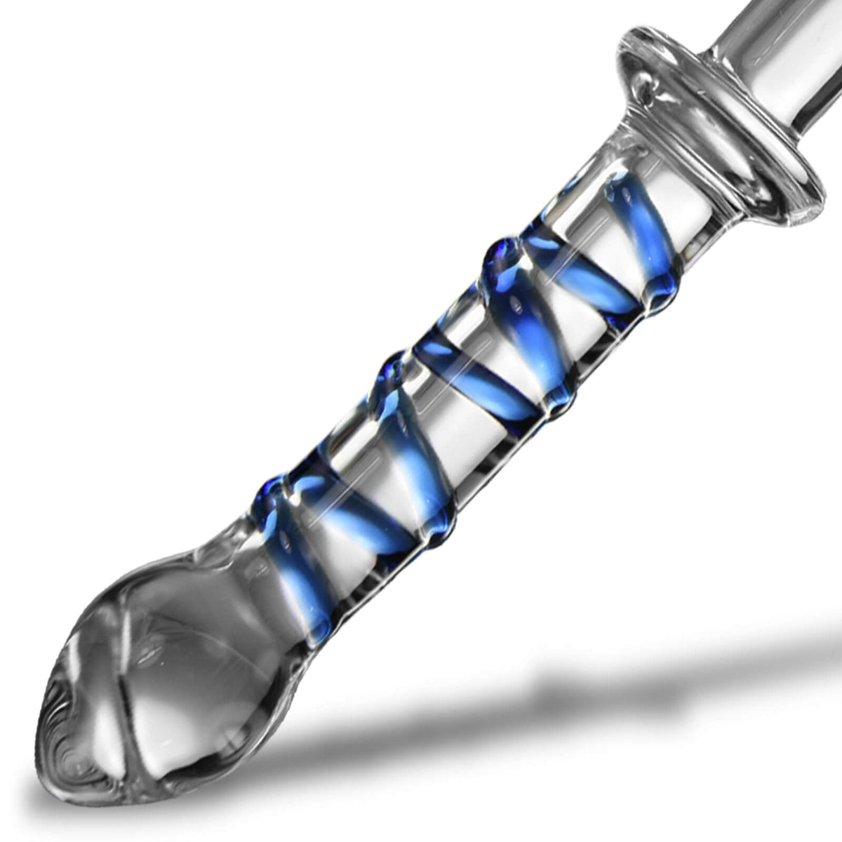 LeLuv Glass 10.5 Inch Smooth & Blue Swirls Double-ended Couples Dildo