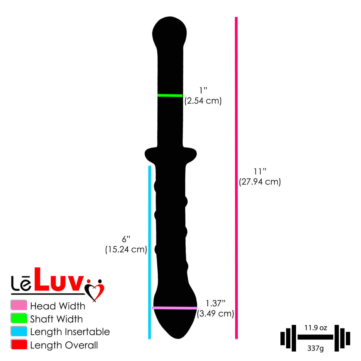 LeLuv Glass 10.5 Inch Smooth & Blue Swirls Double-ended Couples Dildo