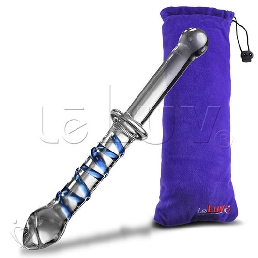 LeLuv Glass 10.5 Inch Smooth & Blue Swirls Double-ended Couples Dildo