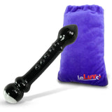 LeLuv Black Glass Dildo Wand with Swirled White Round Handle, Nubby Spine and Pointed Tip