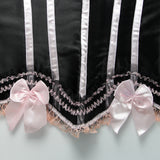 Lingerie Pink Bow Black Corset Bustier Lace Up Costume PLUS SIZES AVAILABLE
