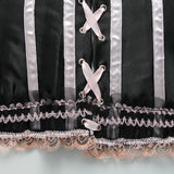 Lingerie Pink Bow Black Corset Bustier Lace Up Costume PLUS SIZES AVAILABLE
