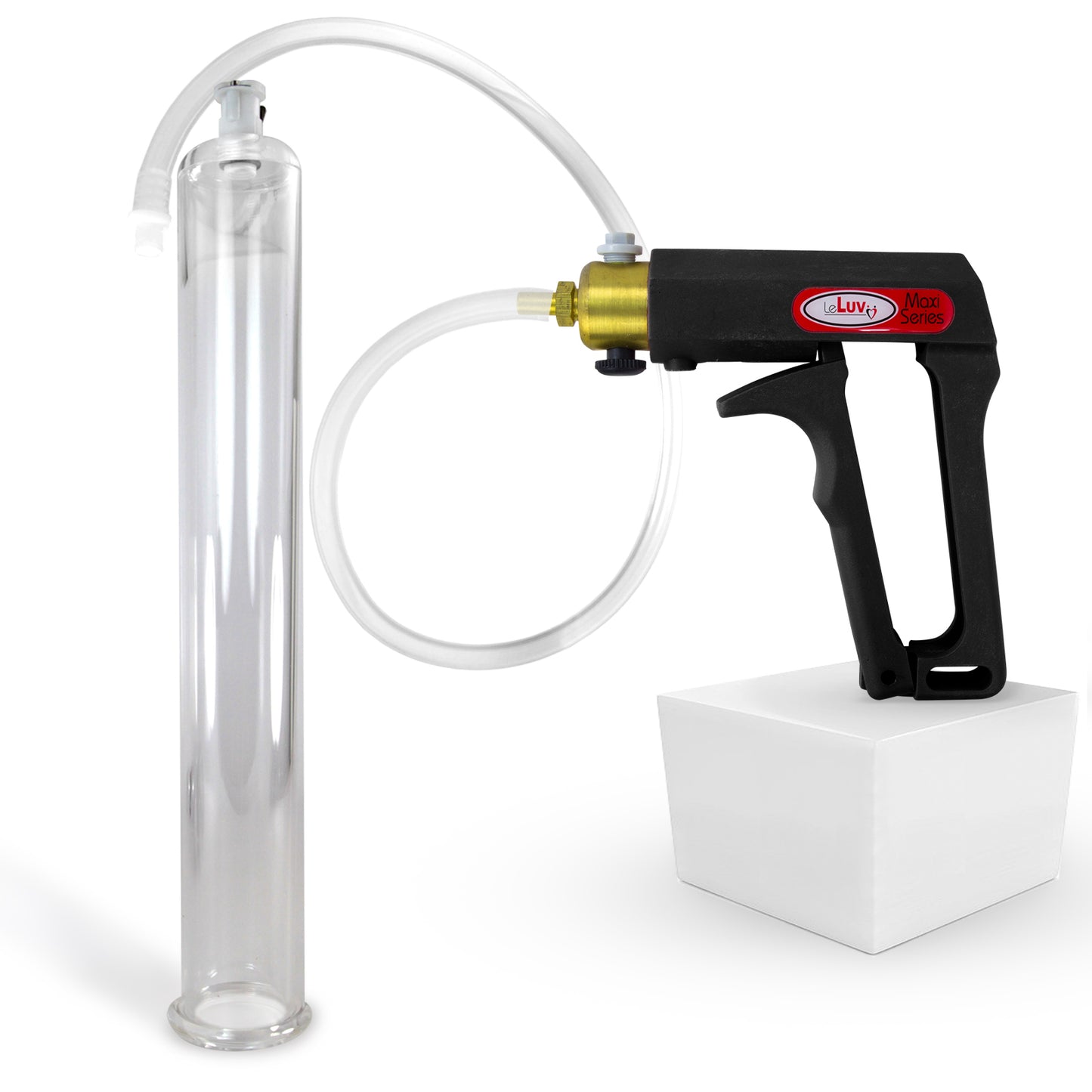 LeLuv Maxi Penis Pump | Black/Grey Handle, Clear Hose, No Gauge | Round Flange Cylinder