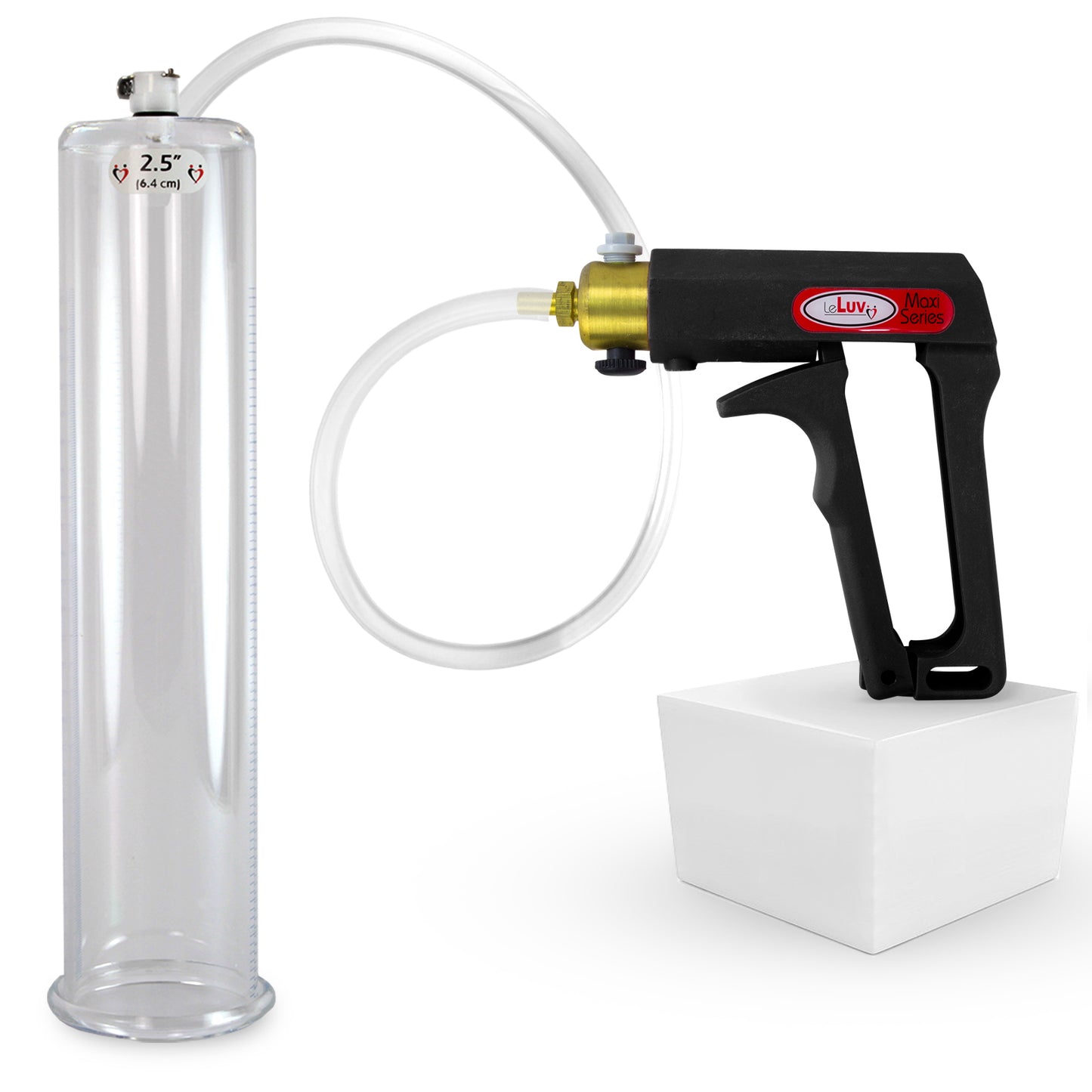 LeLuv Maxi Penis Pump | Black/Grey Handle, Clear Hose, No Gauge | Round Flange Cylinder