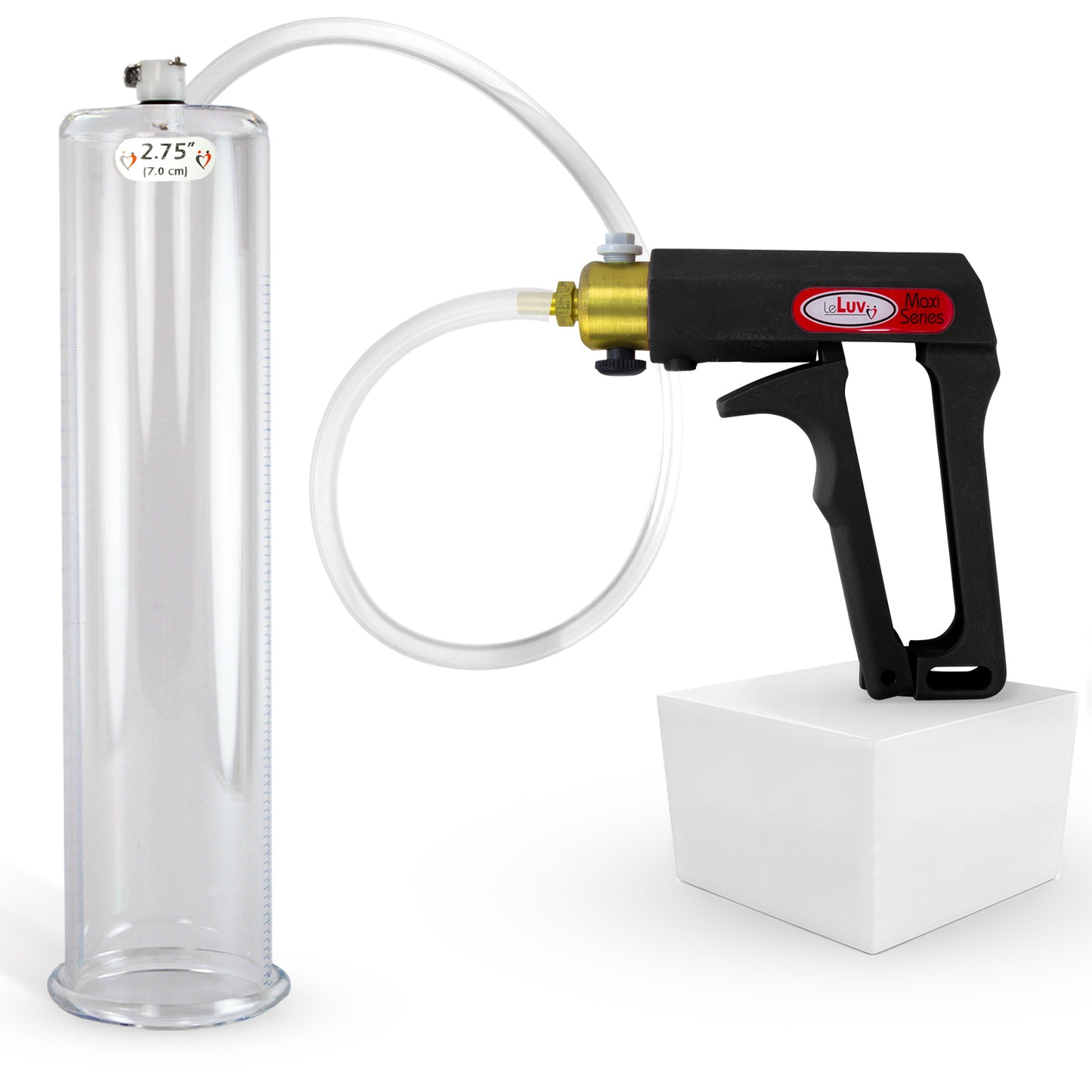 LeLuv Maxi Penis Pump | Black/Grey Handle, Clear Hose, No Gauge | Round Flange Cylinder