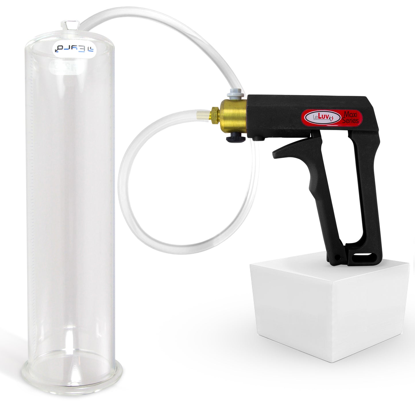 LeLuv Maxi Penis Pump | Black/Grey Handle, Clear Hose, No Gauge | Round Flange Cylinder