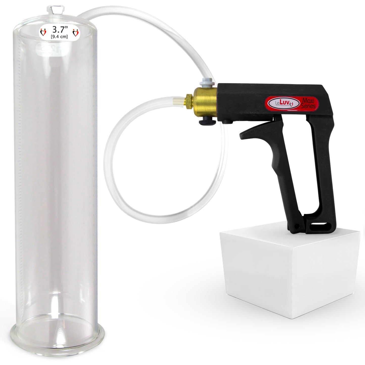 LeLuv Maxi Penis Pump | Black/Grey Handle, Clear Hose, No Gauge | Round Flange Cylinder