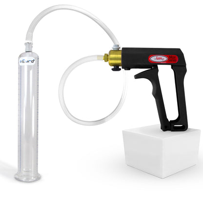 LeLuv Maxi Penis Pump | Black/Grey Handle, Clear Hose, No Gauge | Round Flange Cylinder