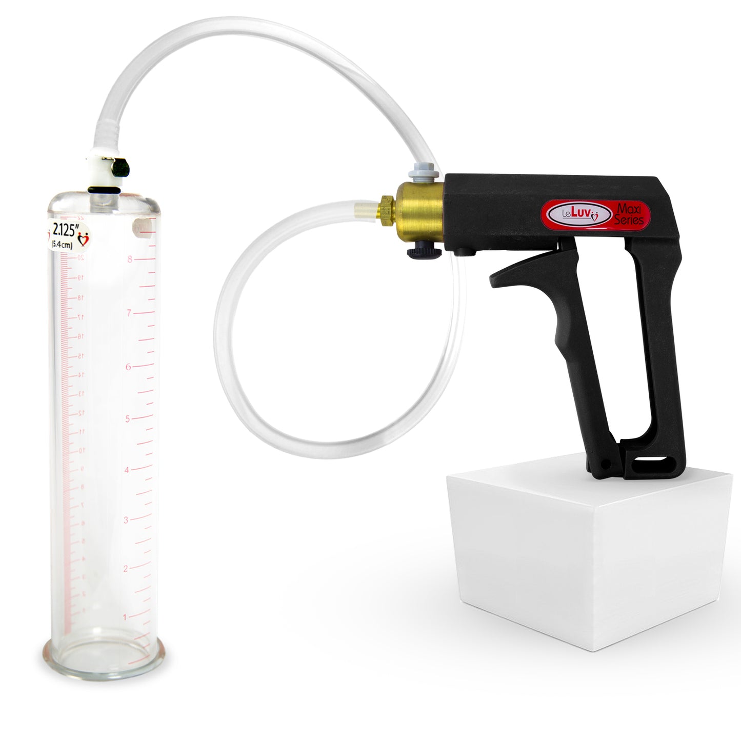 LeLuv Maxi Penis Pump | Black/Grey Handle, Clear Hose, No Gauge | Round Flange Cylinder