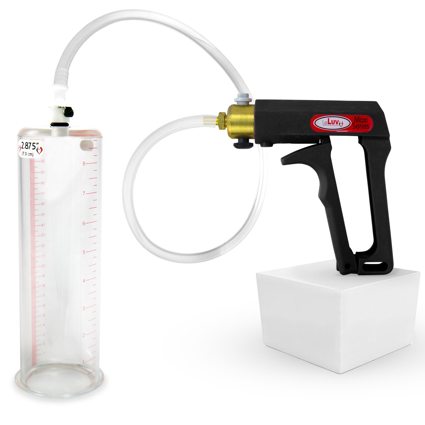 LeLuv Maxi Penis Pump | Black/Grey Handle, Clear Hose, No Gauge | Round Flange Cylinder