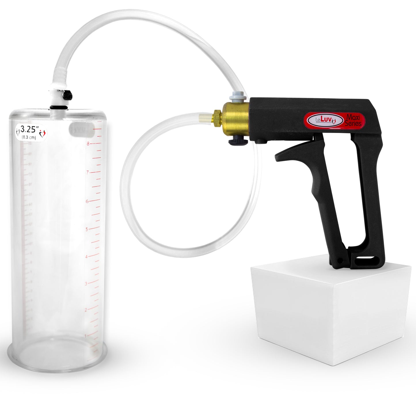 LeLuv Maxi Penis Pump | Black/Grey Handle, Clear Hose, No Gauge | Round Flange Cylinder