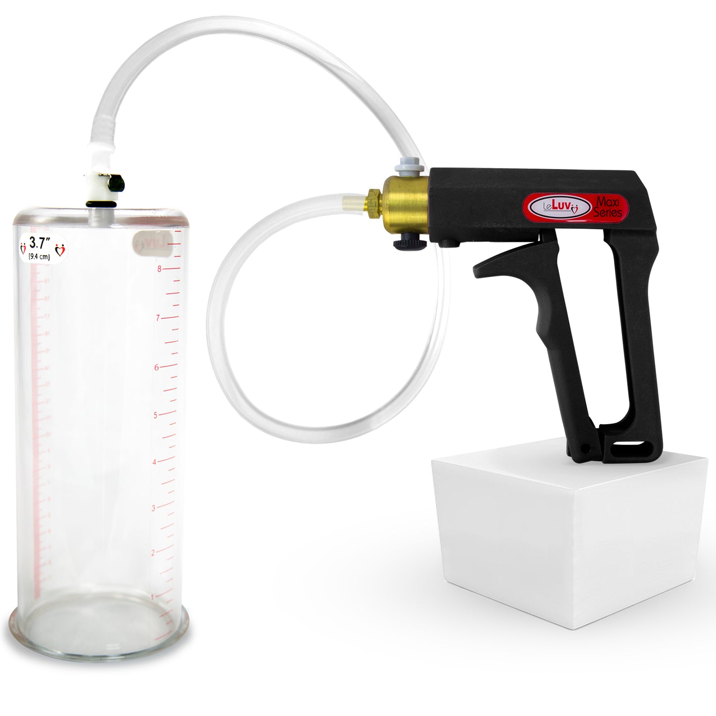 LeLuv Maxi Penis Pump | Black/Grey Handle, Clear Hose, No Gauge | Round Flange Cylinder