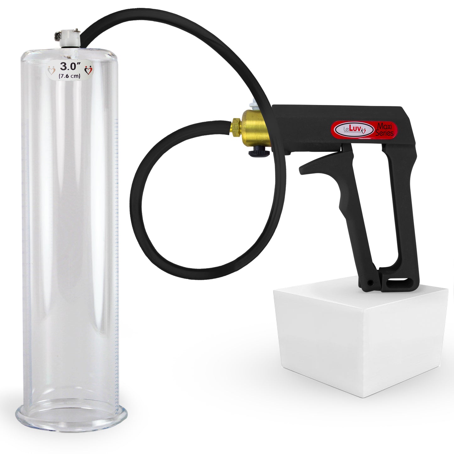 LeLuv Maxi Penis Pump | Black/Grey Handle, Silicone Hose, No Gauge | Round Flange Cylinder