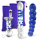 Bundle - 3 Pyrex Glass Dildo Anal Nubby Sex Toy Pleasure Combo Blue Lover