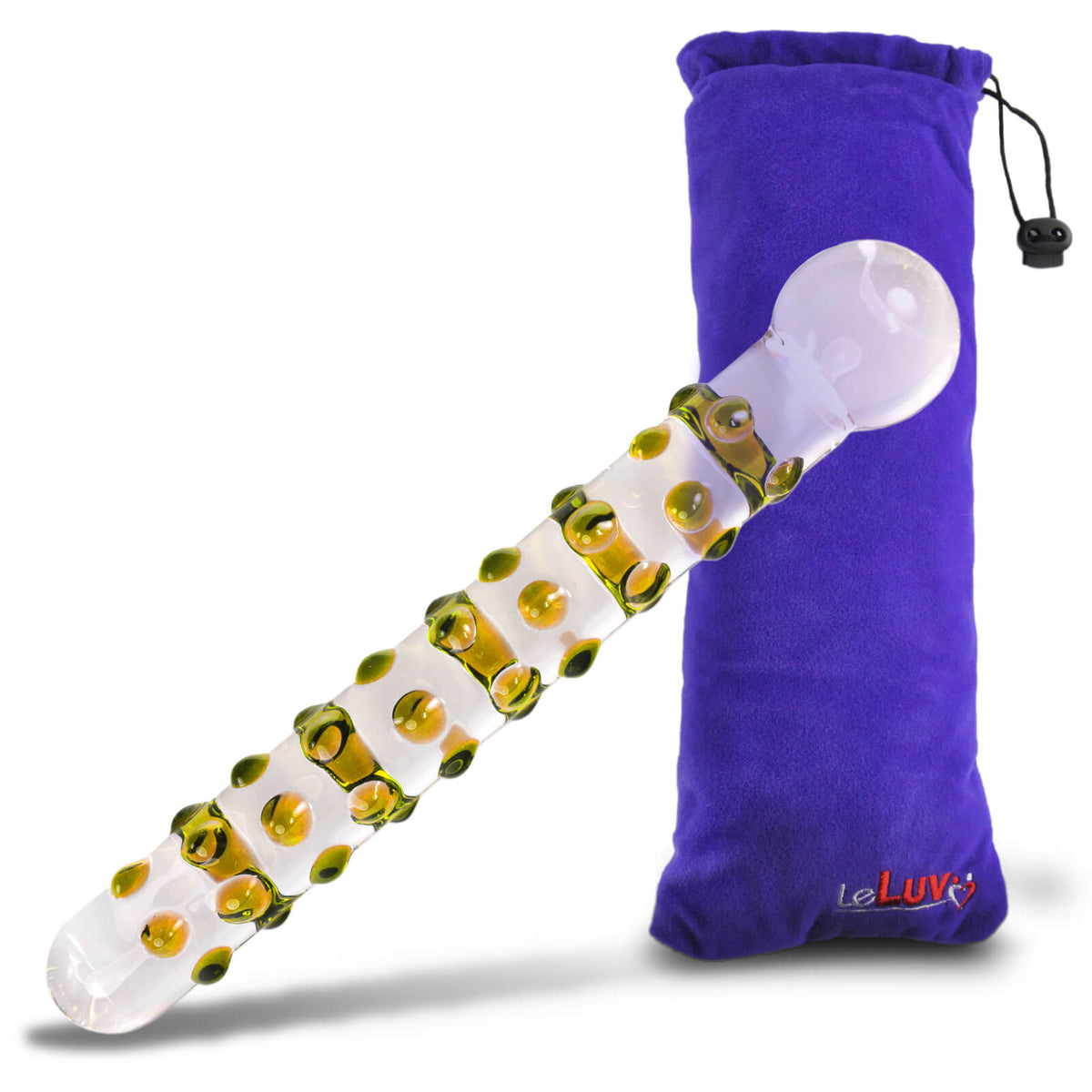 LeLuv Glass Wand 8 Inch Bumpy Straight Shaft, Round Head Classic Dildo