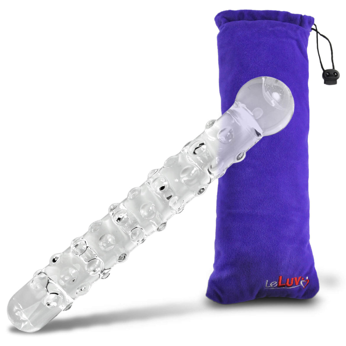LeLuv Glass Wand 8 Inch Bumpy Straight Shaft, Round Head Classic Dildo